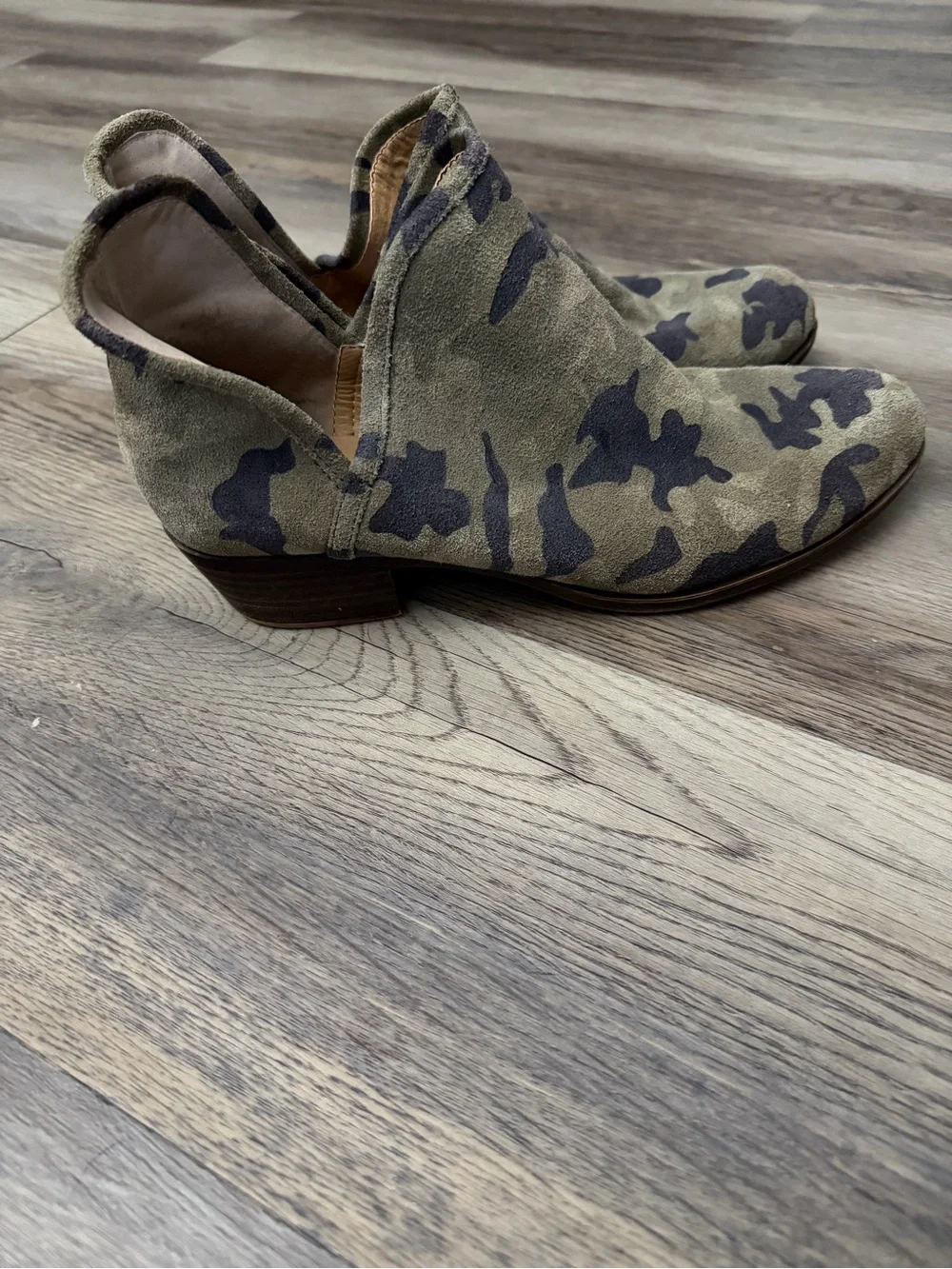 Lucky Brand Camo Suede Ankle Booties - Olive & Dark Green